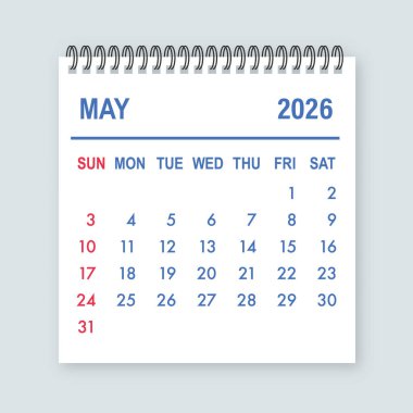 Zamanlama, atamalar ve zaman yönetimi için Mayıs 2026 takvim sayfası