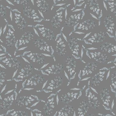 Kusursuz çiçek deseni-108. Gri dallar, soyutlama, gri arkaplan.