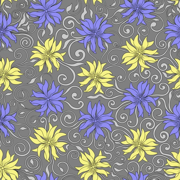 Kusursuz çiçek deseni-114. Sarı ve mavi çiçekler, girdap deseni.