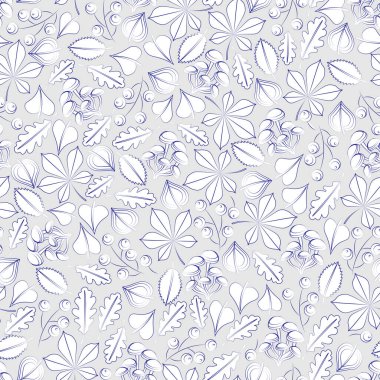 Kusursuz çiçek deseni-150. Çörek stili, böğürtlen, mantar, yapraklar, gri arkaplan.