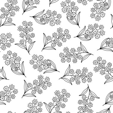 Kusursuz çiçek deseni-194. Çizgi sanatı, siyah çiçekler, beyaz arkaplan.