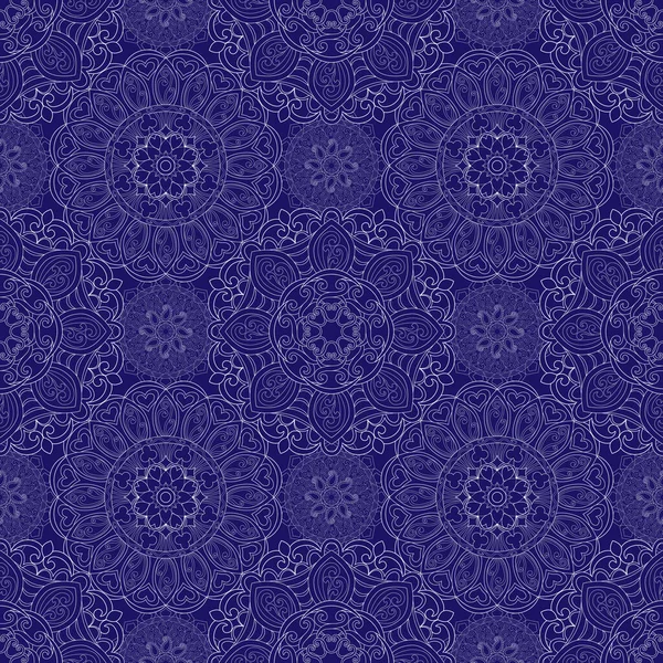 Kusursuz çiçek deseni-197. Damask biçimi, beyaz mandalalar, mavi arkaplan.