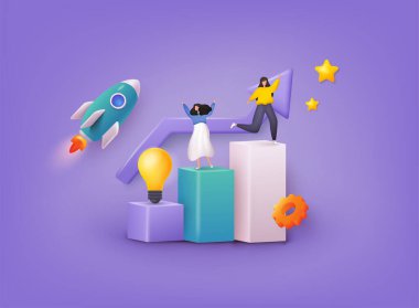 Ortaklık, takım çalışması, başlangıç işbirliği, hedef iş. 3B Web Vektör Resimleri.