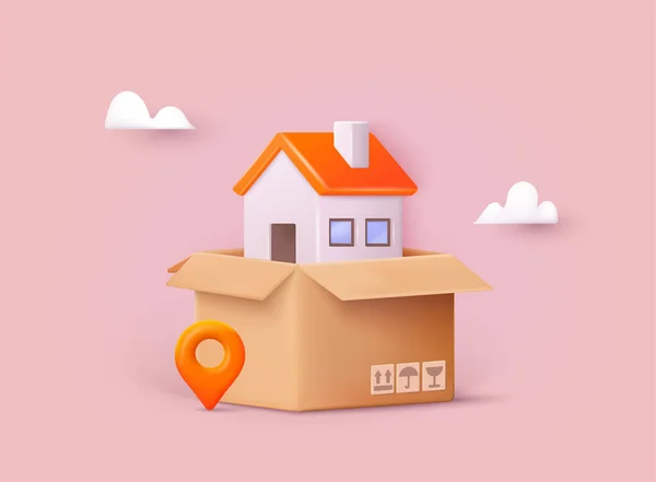 Concept Déménagement Relocalisation Maison Dans Une Boîte Illustrations Vecteur Web — Image vectorielle