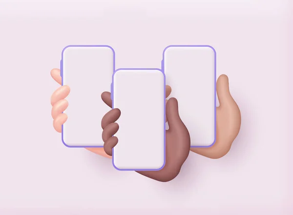 手持智能手机的手被白色背景隔离 3D矢量图解 — 图库矢量图片