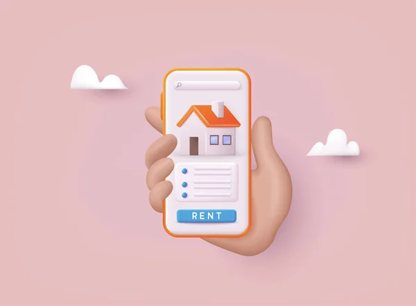 Ręczne Trzymanie Smartfona Domową Aplikacją Wynajęcia Kup Nieruchomość Zapłać Kredyt — Wektor stockowy