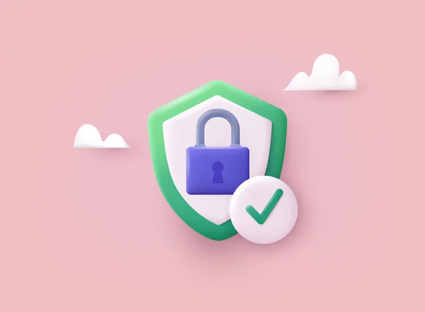 Shield Padlock Check Mark Data Protection Safety Encryption Protection Privacy — Vetor de Stock
