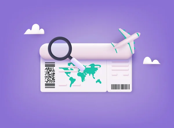 网上买票的概念 3D航空公司登机证 准备好了旅游和旅游规划暑假的概念 3D网页矢量图解 — 图库矢量图片