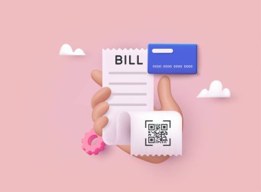 El ele tutuşma faturası. Kredi kartlı 3D fatura ödemesi ve çevrimiçi alışveriş için finans hesabı, ödeme koruma kavramlı online ödeme kartı faturası.