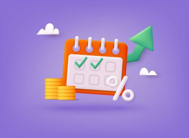 Takvim ve para vergisi borcu ödeme tarihi vektör uyarısı olarak. 3B Web Vektör Resimleri.