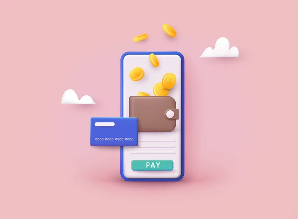 Sending Receiving Money Banking Payment App Wallet Coins Credit Card — Stock Vector