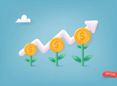 Finansal veya yatırım artışı, gelir ve sermaye kazancı artışı, zenginlik yönetimi kavramında başarı. 3B Web Vektör Resimleri.