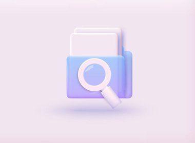 Büyüteç ve dosyaları olan klasör. 3B Web Vektör Resimleri.