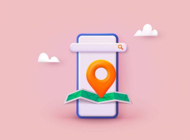 Konum haritası şifresi akıllı telefonda. GPS İşaretleyici Simgesi. GPS ve Navigasyon Sembol ve Telefonu. 3B Vektör Resimleri.