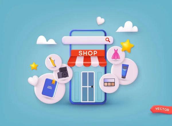 Online Shopping Application Website Concept Digital Marketing Online Shopping Cart — Stock Vector