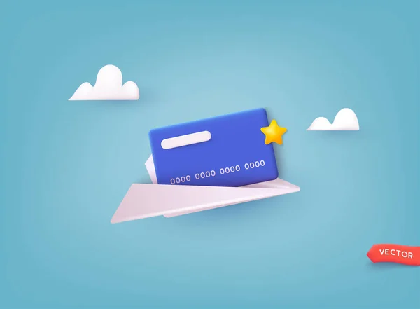 Τραπεζική Κάρτα Χάρτινο Αεροπλάνο Business Finance Αποστολή Χρημάτων Απευθείας Σύνδεση — Διανυσματικό Αρχείο