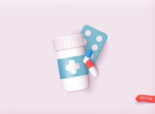 Farmacia Farmaco Salute Tablet Farmaceutico Pillole Compresse Medicina Bianca Illustrazione — Vettoriale Stock