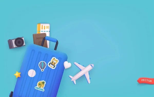 パスポート チケット 旅行バッグと旅行バナー Webベクターイラスト — ストックベクタ