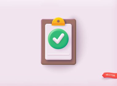 Pano kağıdındaki kontrol listesi. İş görevlerinin başarıyla tamamlanması. 3B Web Vektör Resimleri.