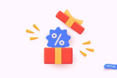 Satışlar için 3B stil vektör pankartı. Satın almak için özel tekliflerle dolu kırmızı kutu şablonları. 3B Web Vektör Resimleri.