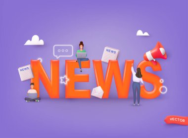 Kavram Haberleri güncellemesi. Pankart. 3B Web Vektör Resimleri. 