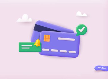 3 boyutlu kredi kartı simgesi. Finans, çevrimiçi bankacılık ve alışveriş ödemeleri. 3D ödeme koruma konsepti. 3B Web Vektör Resimleri.