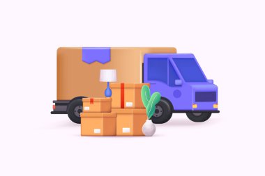 Nakliye kamyonu ve karton kutular. Taşınma Evi. Nakliye şirketi. 3B Web Vektör Resimleri.