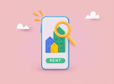 Ev kredisi konsepti, kira, mülk satın alma. İş yerinde emlakçı, yatırım, ipotek, ev kredisi, hesap, bankacılık. 3B Web Vektör Resimleri.