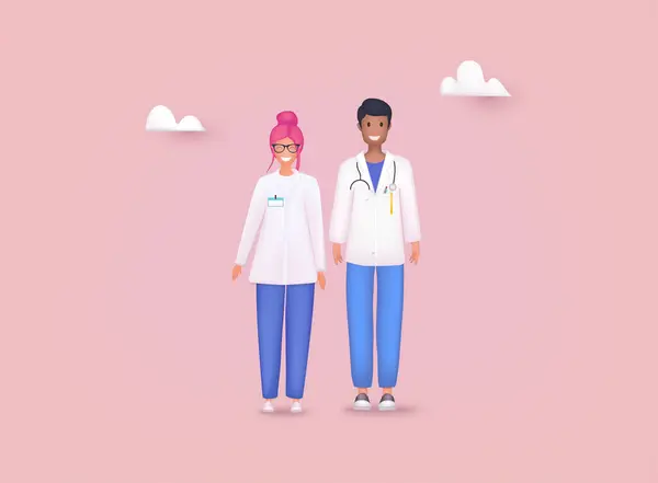 Manliga Och Kvinnliga Läkare Web Vektor Illustrationer Royaltyfria illustrationer