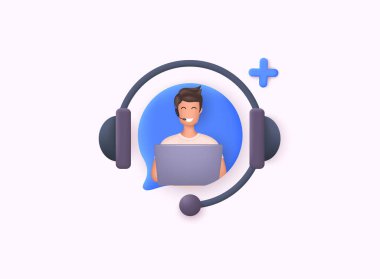 Çağrı merkezi, çevrimiçi müşteri desteği. Kişisel Hizmetler Müşteri Hizmetleri, Danışman ve Sosyal Medya Ağı ile iletişime geçin. 3B Web Vektör Resimleri.