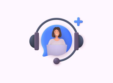 Çağrı merkezi, çevrimiçi müşteri desteği. Kişisel Hizmetler Müşteri Hizmetleri, Danışman ve Sosyal Medya Ağı ile iletişime geçin. 3B Web Vektör Resimleri.