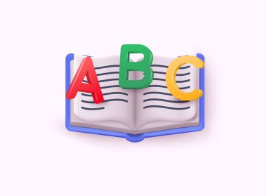 ABC harfli 3D kitaplar. Eğlenceli ve eğitici bir konsept. 3B Web Vektör Resimleri.
