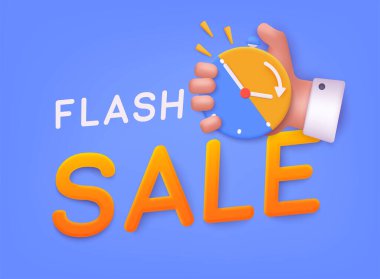 Flaş Satış Tanıtım Şirketi. Üzerinde gök gürültüsü işareti ve el yazısı olan özel bir teklif, indirimli alışveriş. 3B Web Vektör Resimleri.