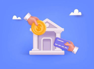 Bankacılık uygulaması karikatür vektör çizimleri ayarlandı. Akıllı telefon ve para transferi ile dijital ödeme yapmak. 3B Web Vektör Resimleri.