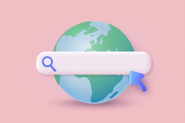 Www arama çubuğu simgesi. Adres ve gezinme çubuğu simgesi. 3B Web Vektör Resimleri.