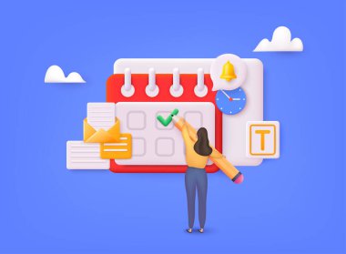 Uyarı zilli vektör takvim simgesi. Pastel arka planda izole edilmiş olay planlayıcısı tasarımı. Yıl başı konsepti. 3B Web Vektör Resimleri.