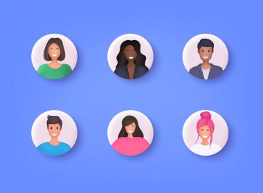 Erkek ve dişiyi içeren Avatar profil resim simgesi seti. Sevimli çizgi film modern basit tasarım. 3B Web Vektör Resimleri.