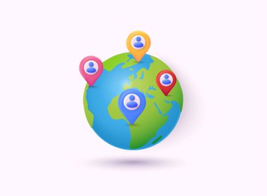 Bağlı dünya konsepti. Çevrimiçi dünya. İnternet iletişimi. 3B Web Vektör Resimleri.