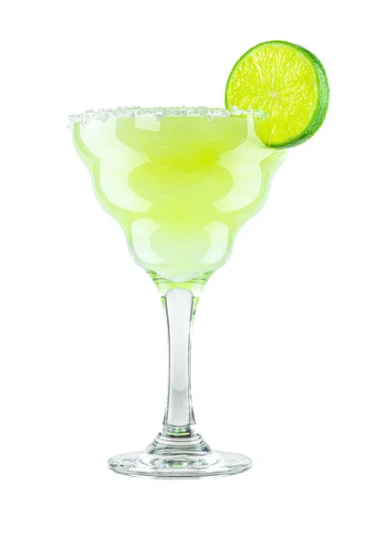 Donmuş Margarita Kokteyli Tuzlu Halka Limonlu Beyaz Arkaplanda Zole Edildi Stok Resim