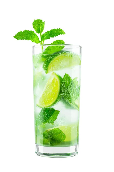 Mojito Cocktail Drink Rum Mint Limes Glass Isolated White Background — стокове фото