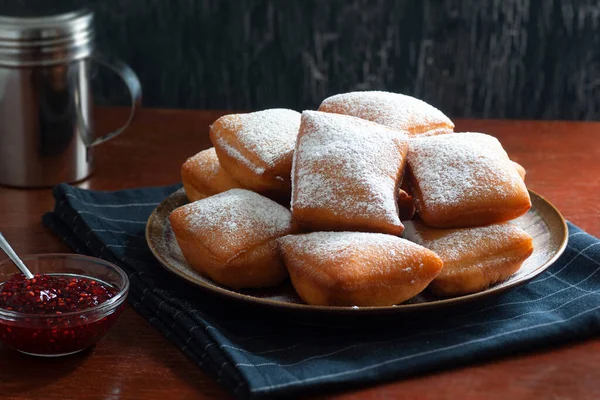 New Orleans Style Beignets Fried Dough Fritters Topped Powdered Sugar Stock Photo