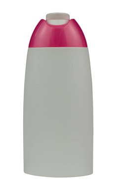 White plastic cosmetic container with a pink-color lid on white background