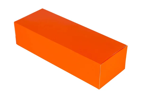 Оранжевый Картонный Ящик Горизонтальном Положении Белом Фоне — стоковое фото