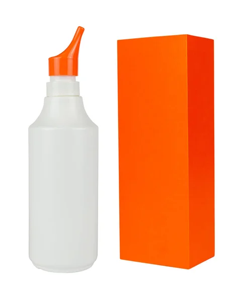 Nasal Spray Med Orange Låda Isolerad Från Bakgrunden — Stockfoto