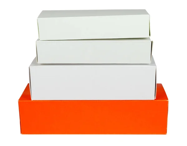 Pile Boîtes Carton Rouge Blanc Isolées Arrière Plan — Photo