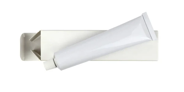 Белый Крем Тюбик Белой Коробке Изолированной Фона Вид Сверху — стоковое фото