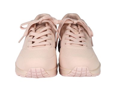 Arka plandan izole edilmiş kadın ayakkabıları. Pembe renk. Ön görünüm