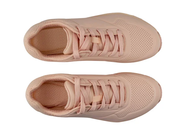 Ζευγάρι Γυναικεία Αθλητικά Παπούτσια Απομονωμένα Από Φόντο Ροζ Χρώμα Άνω — Φωτογραφία Αρχείου