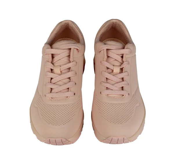 Paio Sneakers Donna Isolate Dallo Sfondo Colore Rosa Vista Frontale — Foto Stock