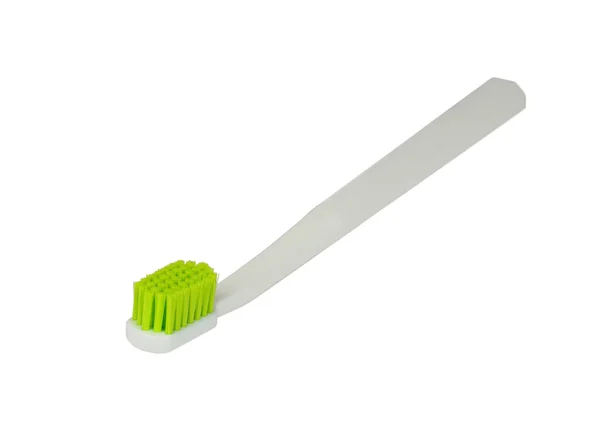 Nova Escova Dentes Branco Verde Isolada Fundo — Fotografia de Stock